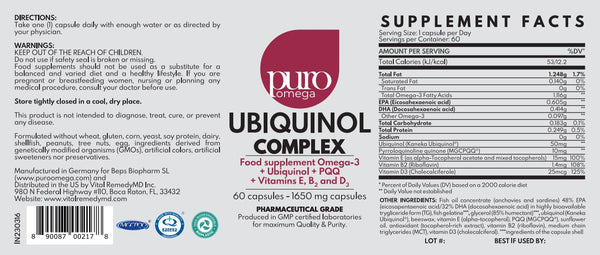 PuroOmega Complex - UBIQUINOL COMPLEX - NEW - power booster for the heart and muscles*, 60 capsules, FREE SHIPPING