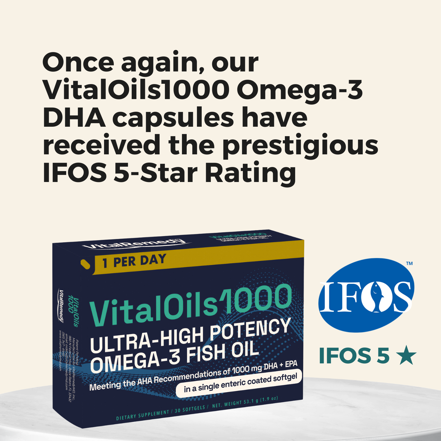 A BEST SELLER #1: VitalOils1000™ Softgels - More than Triple-Strength Omega-3s DHA & EPA Supplement - 1 month supply (30 caps) - FREE SHIPPING