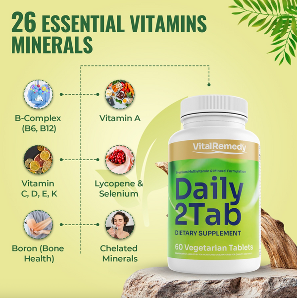 Daily2Tab Multivitamin & Essential Minerals - NEW IMPROVED FORMULA  (60 ct., 1 month supply)