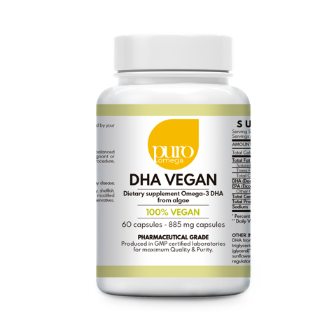 PuroOmega -NATURAL DHA VEGAN - 60 highly concentrated algae DHA capsules (100% vegetarian!) from PURO OMEGA- FREE SHIPPING