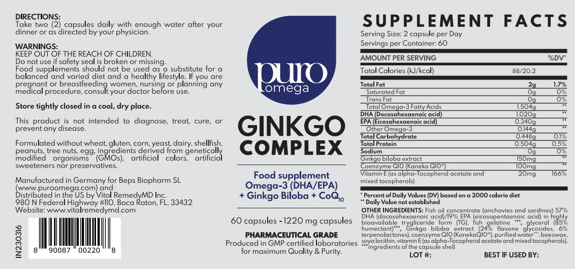 Omega-3 + Ginkgo Biloba. Advanced Brain Support Formula.