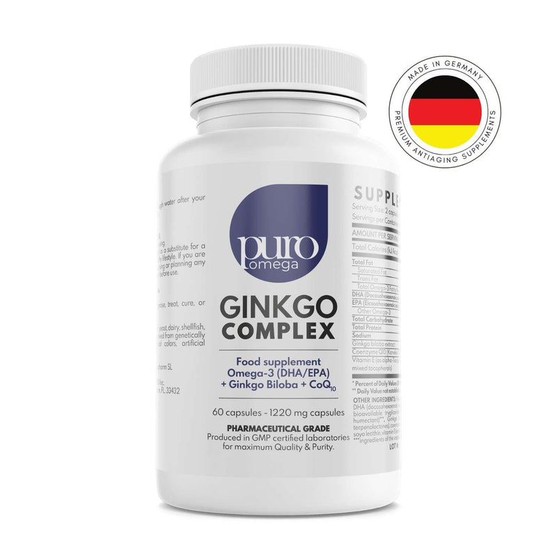 PuroOmega Complex - GINKGO COMPLEX - NEW - 60 highly concentrated DHA & EPA omega3 combined with natural Ginkgo biloba extract, CoQ10 and Vitamin E. A treat for your brain*. FREE SHIPPING