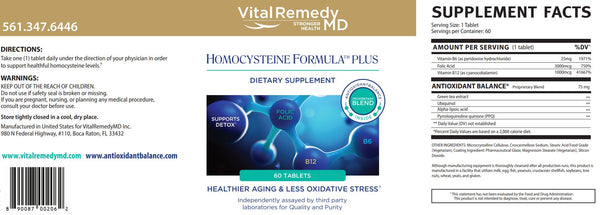 HomocysteineFormula-PLUS: complete support for vascular health. With B-vitamins, CoQ10 and proprietary Antioxidant Blend. 60 caps. Two months supply. FREE SHIPPING