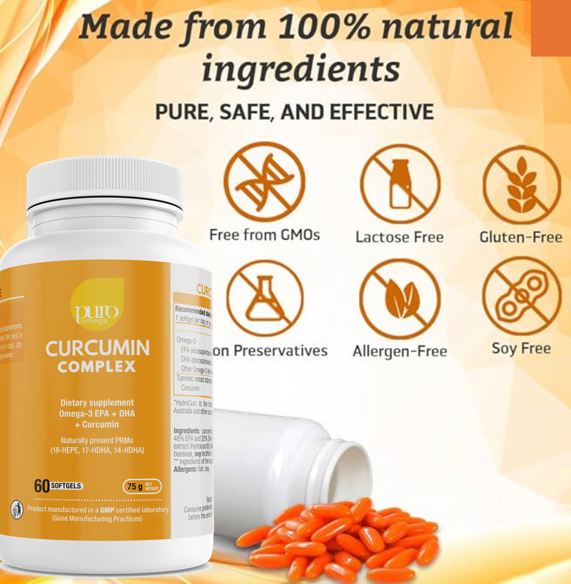 Curcumin Complex. PuroOmega™  Advanced Anti-Inflammatory Formula with Omega-3 + Liposomal Curcumin.