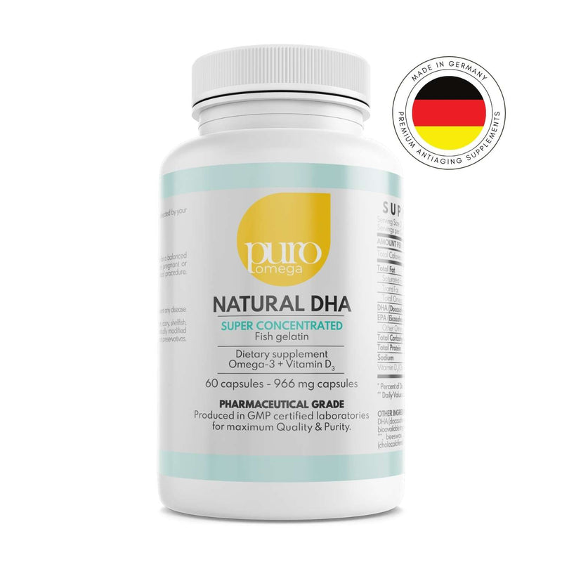 PuroOmega - NATURAL DHA - Puro Omega - 60 highly concentrated DHA caps in TG-form with Vit. E+D3 - FREE SHIPPING