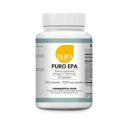 PuroOmega - PURO EPA - Puro Omega- highest concentrated EPA in natural TG-Form for max. absorption + Vit. E and D3. 120 capsules - FREE SHIPPING