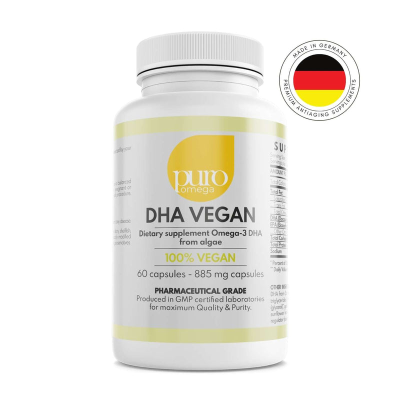 PuroOmega -NATURAL DHA VEGAN - 60 highly concentrated algae DHA capsules (100% vegetarian!) from PURO OMEGA- FREE SHIPPING