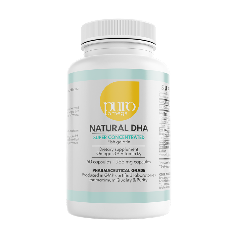 PuroOmega - NATURAL DHA - Puro Omega - 60 highly concentrated DHA caps in TG-form with Vit. E+D3 - FREE SHIPPING