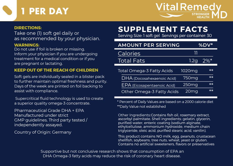 VitalOils1000™- Omega-3 Supplement. Three months supply (90 caps) SUBSCRIPTION ONLY - FREE SHIPPING